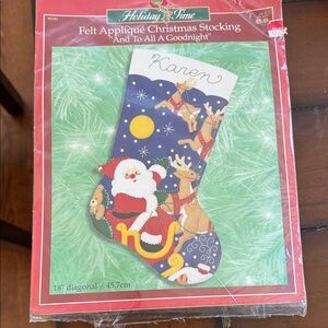 Holiday Time Festive Stocking with Santa and Reindeer - Blue and Red